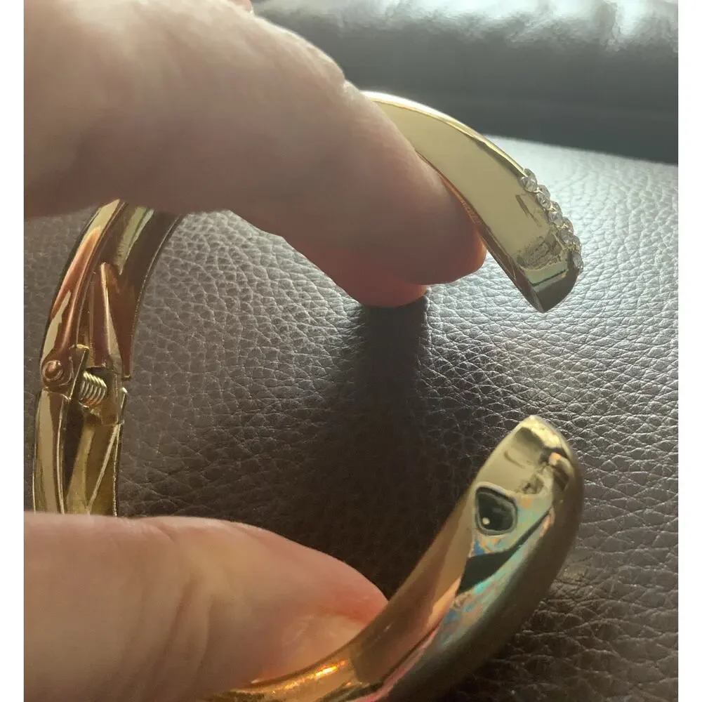 Natasha Gold Chunky Molten Bypass Bracelet Sculptural Cuff Pave Boho Teardrop CZ